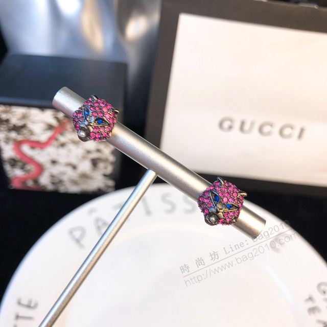 GUCCi飾品 古馳老虎頭時尚珍珠 彩鑽施華洛世奇水晶 925純銀針 Gucci耳環耳釘  zgbq1149